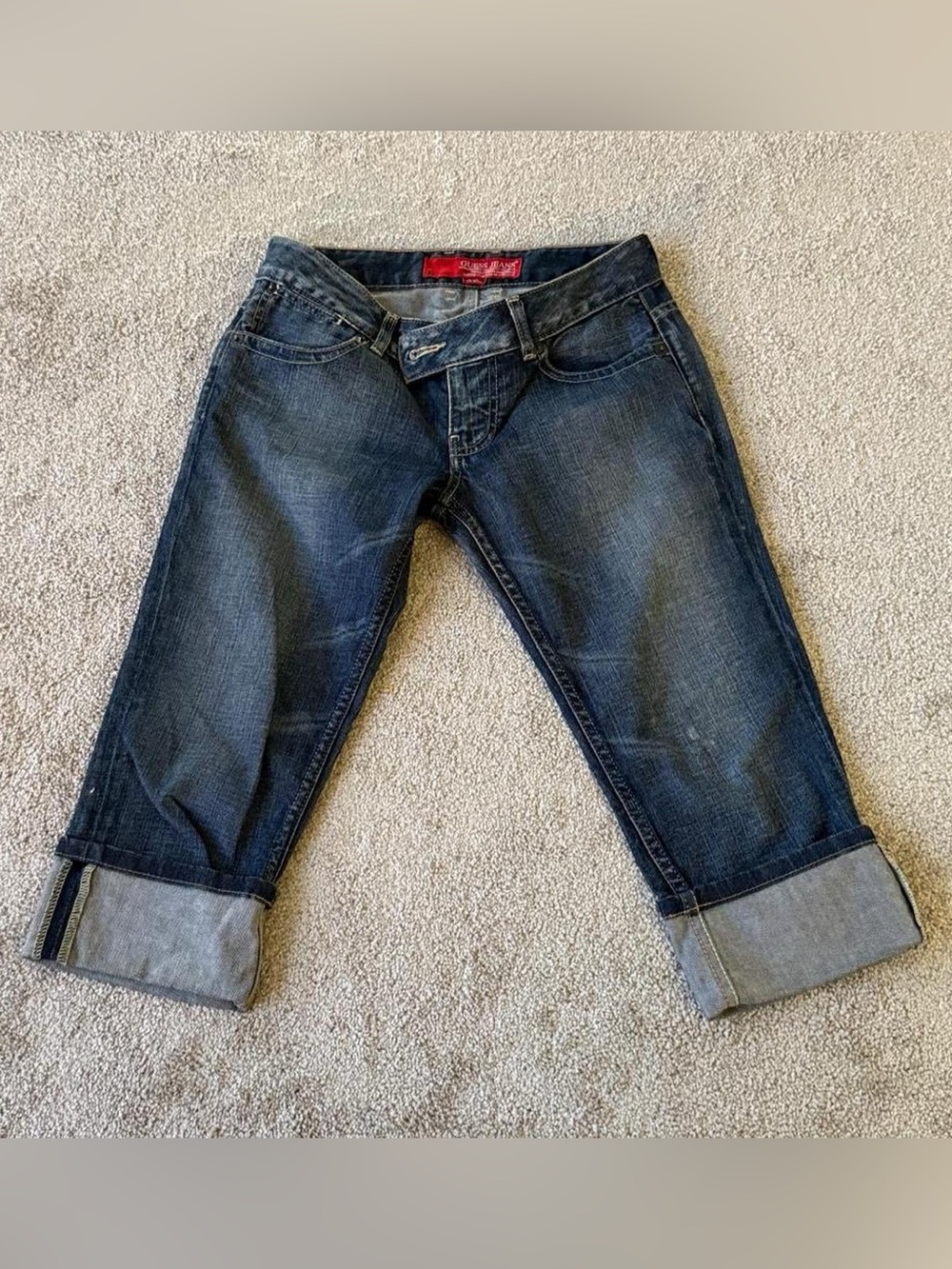 Guess Jeans Low Rise Cuffed Capri Denim Dark Wash Stretch Womens Size 28